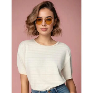 Vintage Jantzen Classics Women's Ivory Textured Short Sleeve Top‎ Size Large